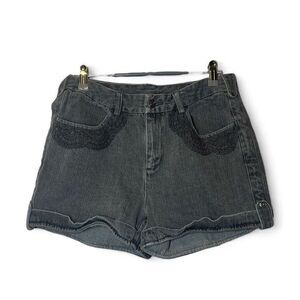 Vintage Jeanology Collection Women 8 Gray Wash Crochet Embellished Pocket‎ Jort